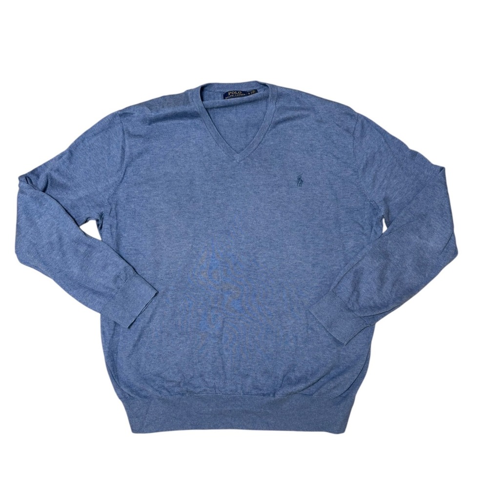Polo Ralph Lauren Mens XL Blue Pima Cotton V-Neck Sweater Pony Logo Heathered